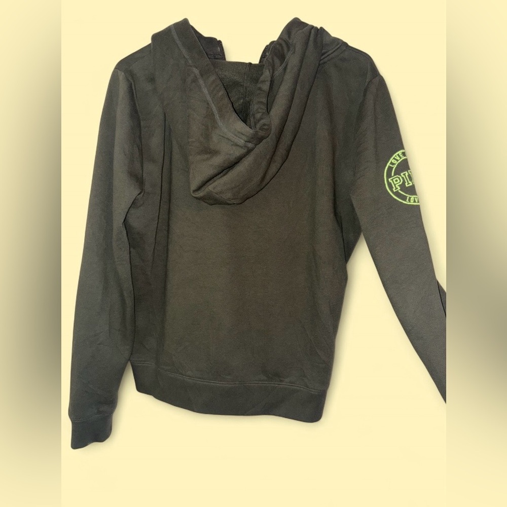 PINK Victoria’s Secret Neon Green Logo Half Zip Hoodie Size Medium - Picture 7 of 7